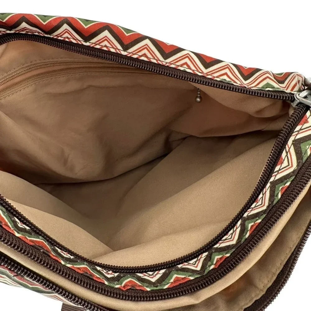 Baggallini Brown & Green Chevron Stripe Nylon Crossbody Messenger Bag